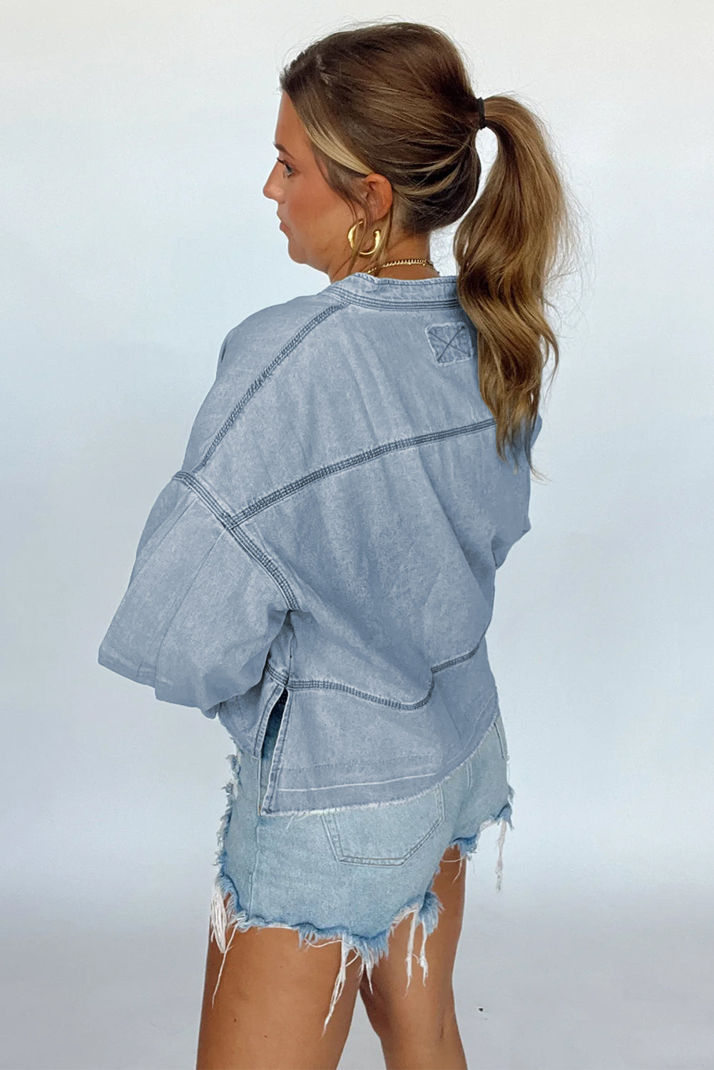 Light Wash V-Neck Denim Top