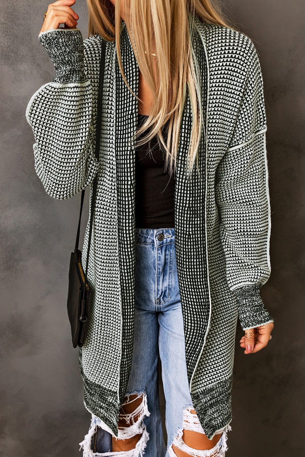 Plaid Knitted Cardigan