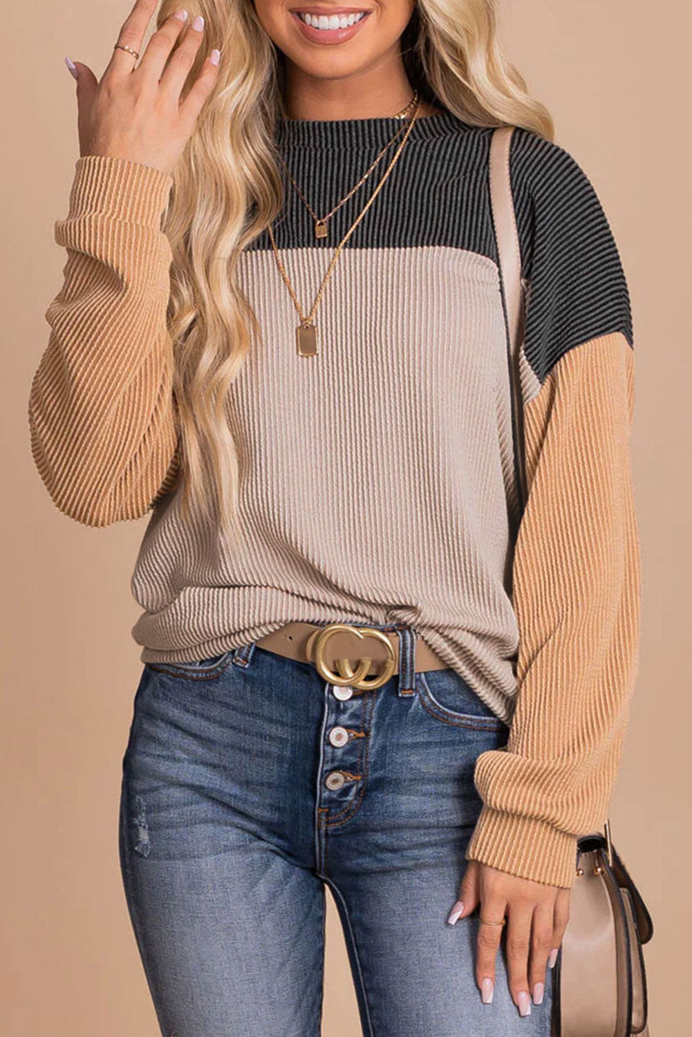 Color Block Ribbed Loose Top