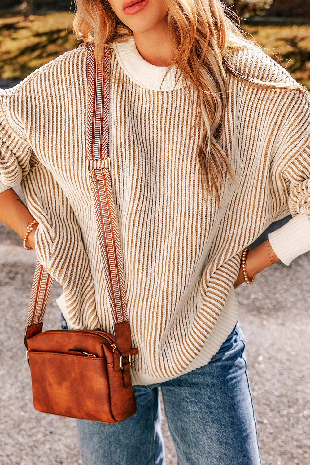 Striped Textured Knit Sweater