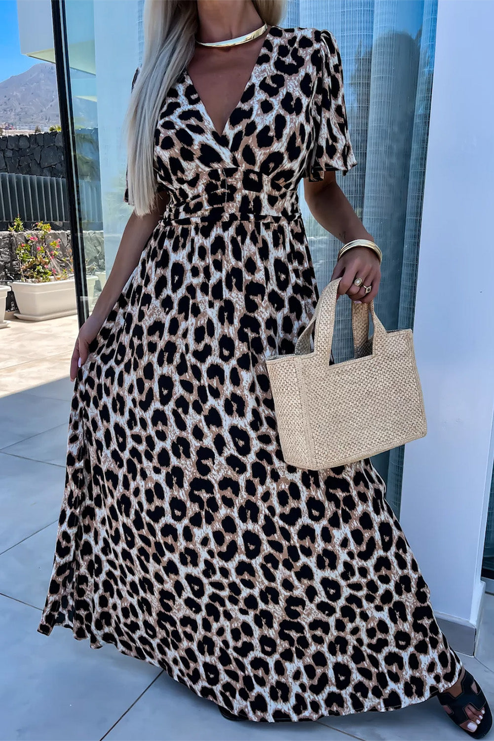 Khaki Leopard Maxi Dress