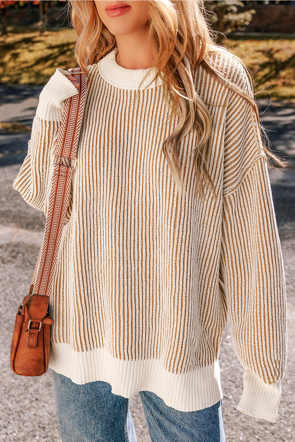 Striped Textured Knit Sweater