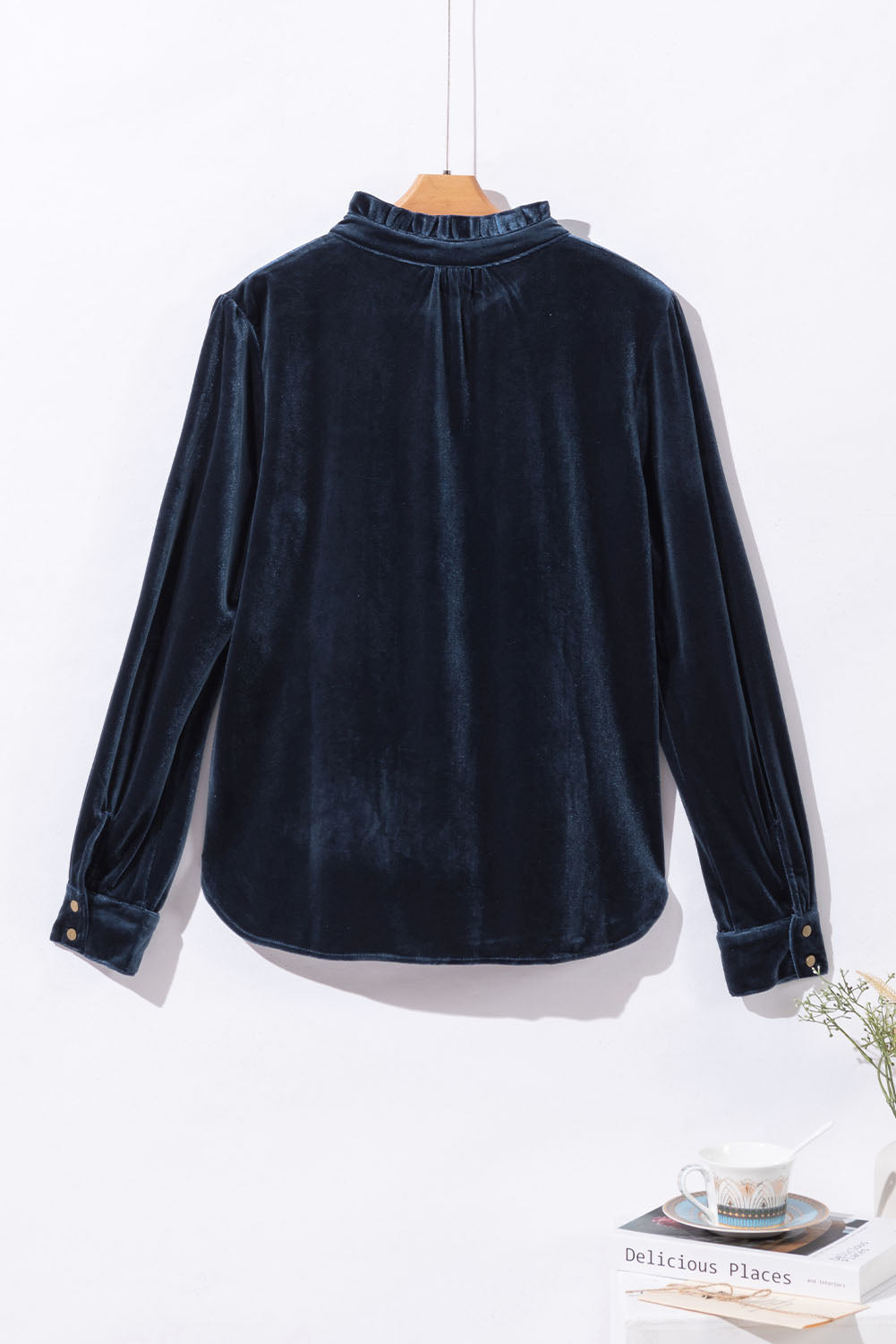 Frilled Button Velvet Top