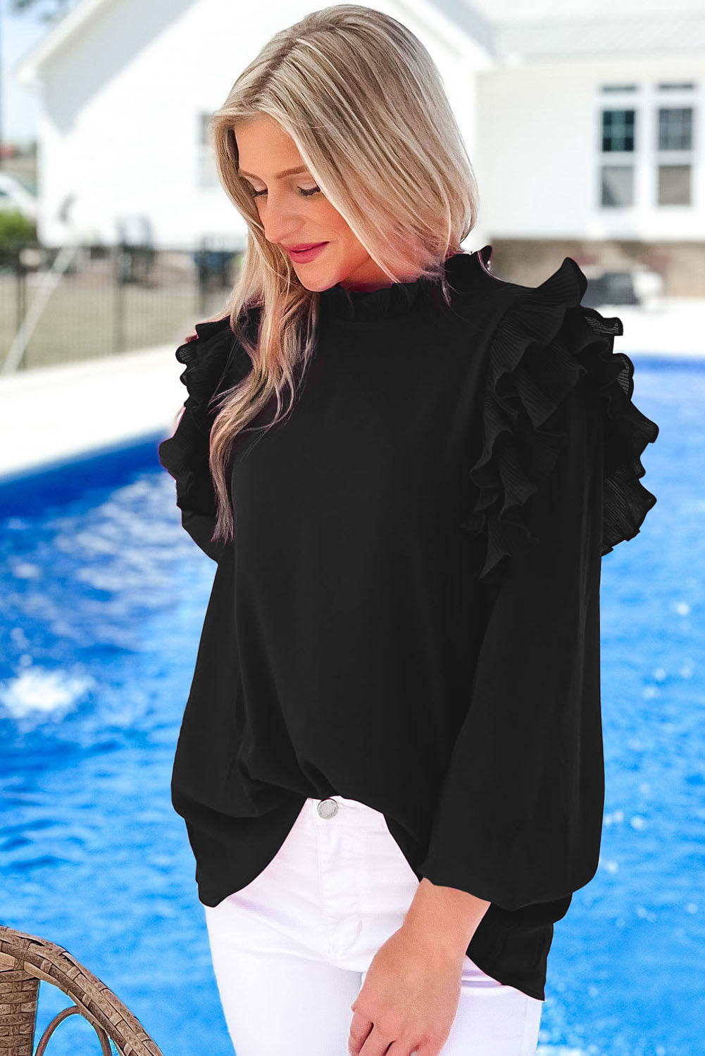 Button Ruffle Blouse