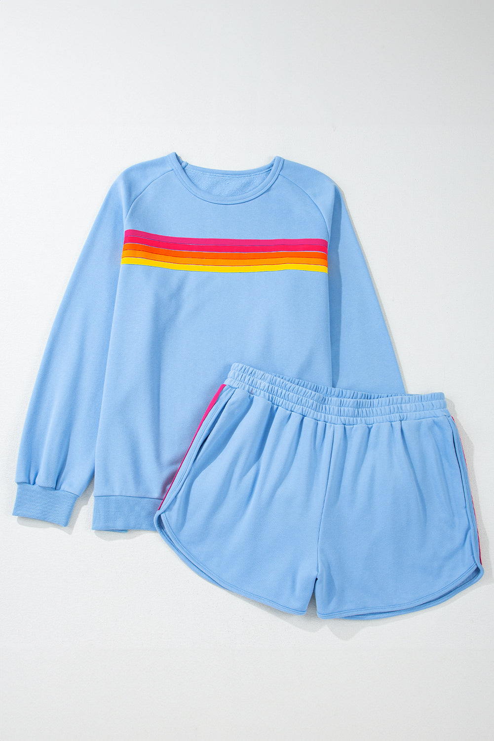 Striped Accent Pullover and Shorts Two Piece Casual Set