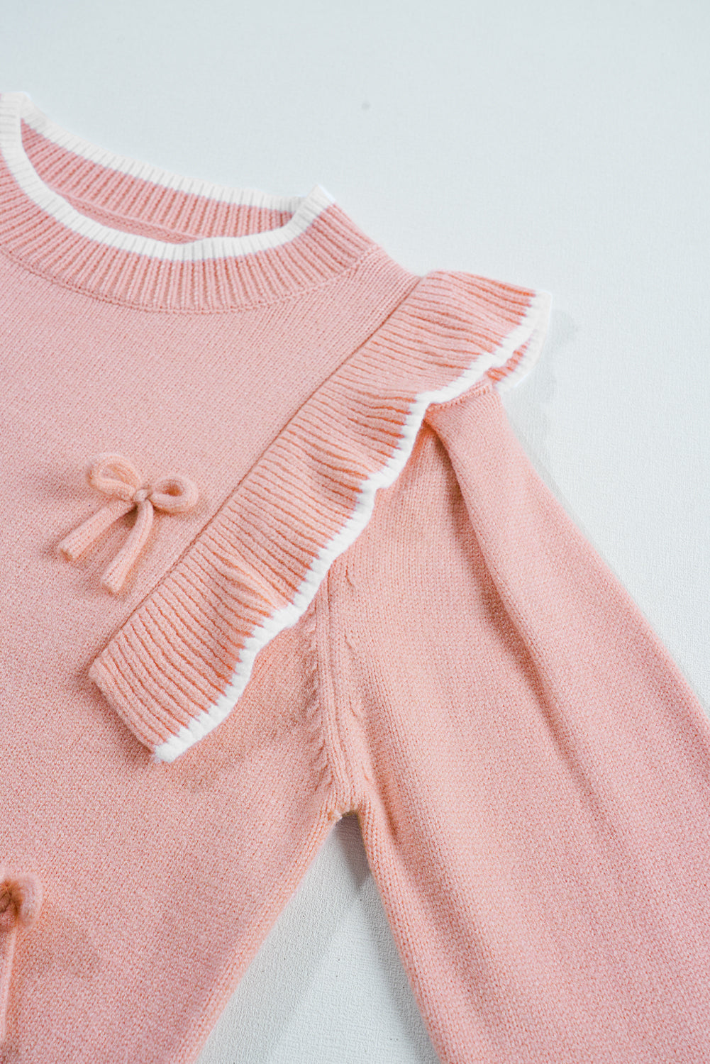 Ruffled Bowknot Ribbed Sweater