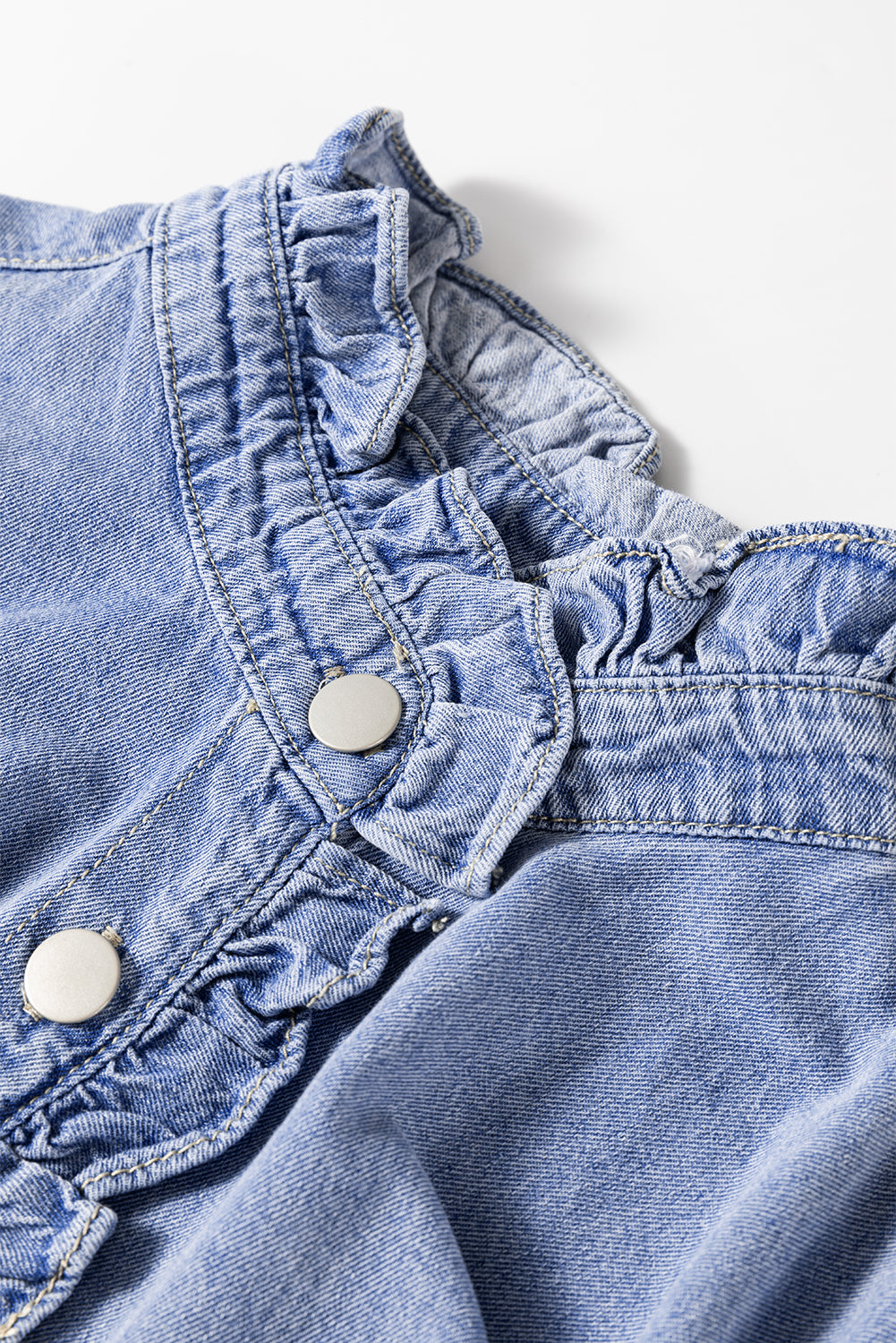 Ruffled Long Sleeve Buttoned Denim Shirt