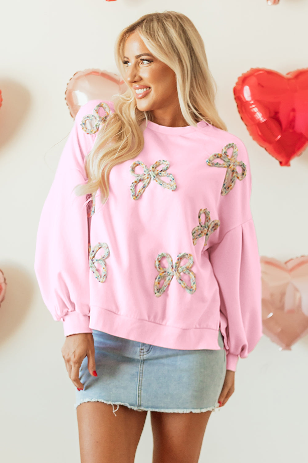 Embroidered Bow Oversized Sweatshirt